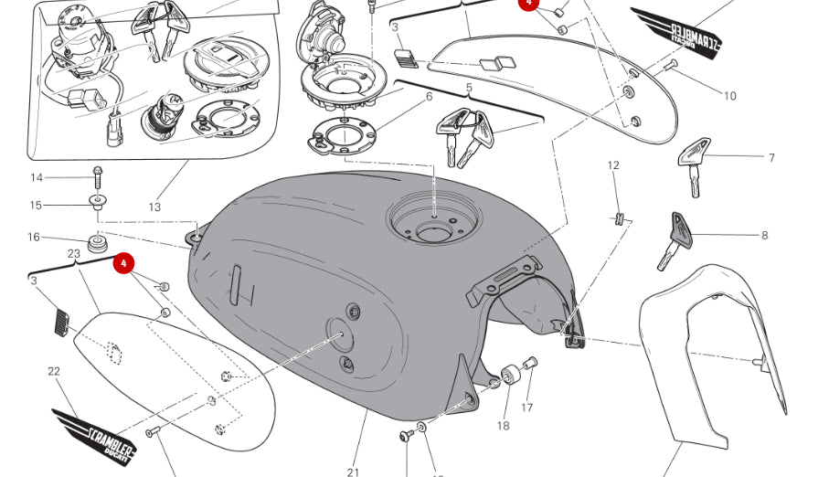 NEW Rear Anti-Vibration Gasket Tank Cover - Ducati