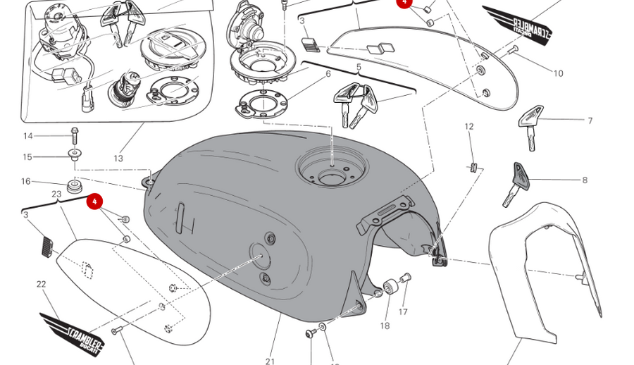 NEW Rear Anti-Vibration Gasket Tank Cover - Ducati