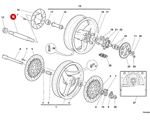 Axe Roue Arriere NEUF - Ducati
