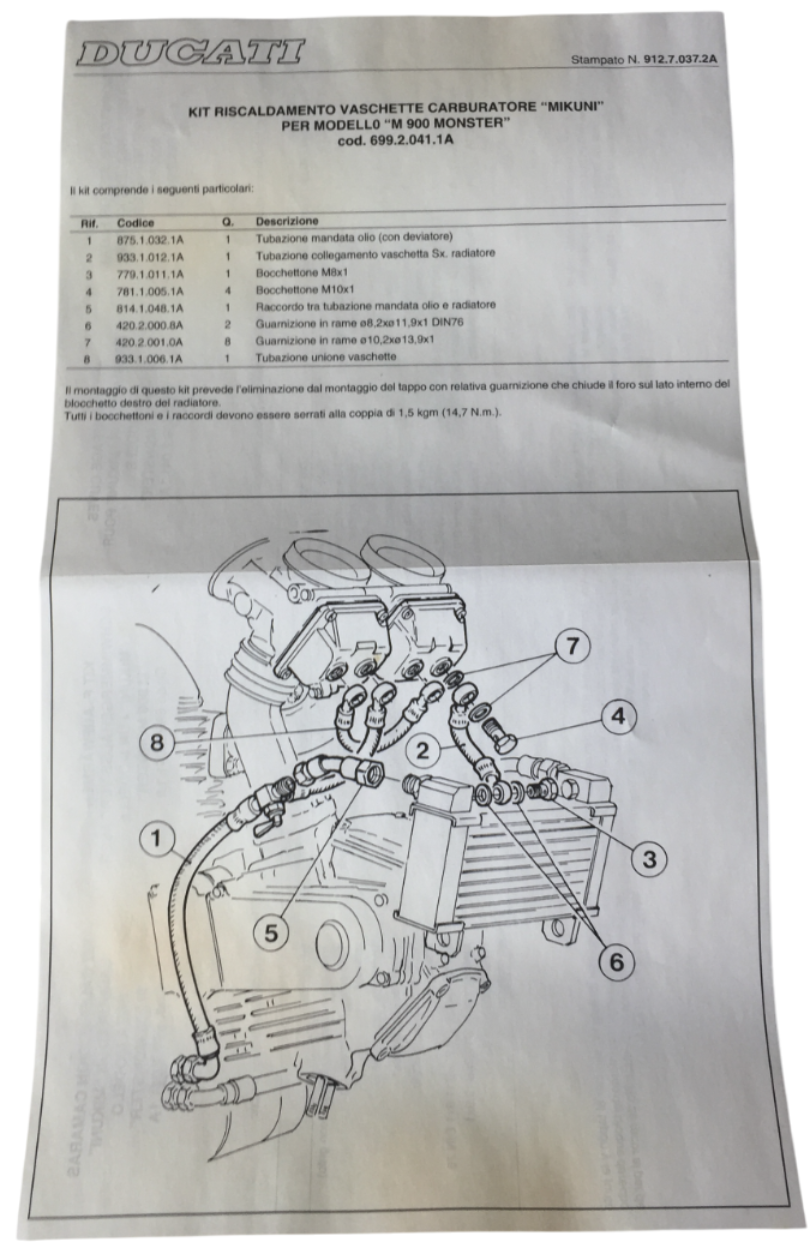 New Carburetor Heating Kit Part 900M - Ducati