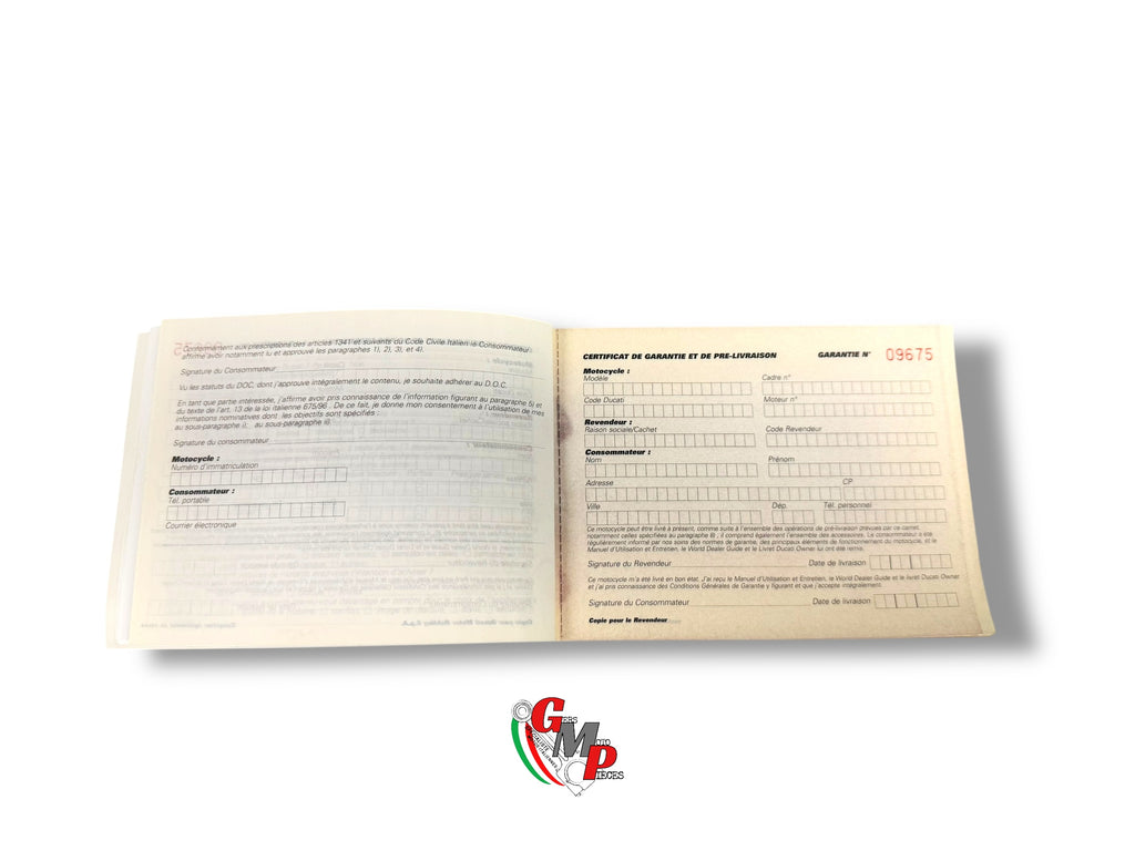 Carnet de garantie vierge NEUF - Ducati Tous modèles